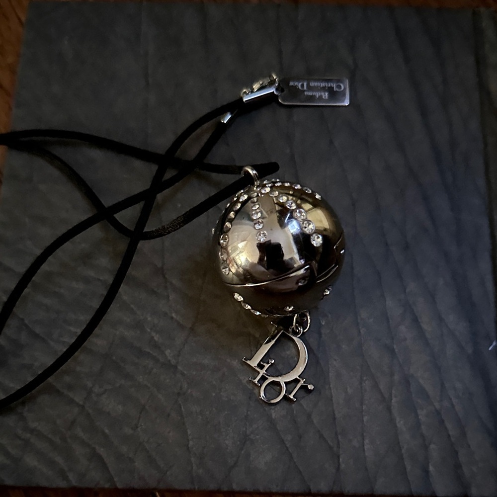 Dior Silver Sphere Pendant with Black Cord